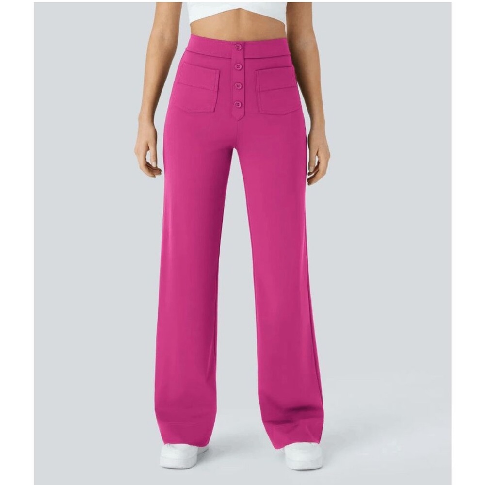 Halara High Waisted Button Multiple Pockets Straight
Leg Casual Pants